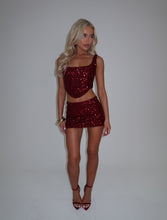 Load image into Gallery viewer, ARIA BURGUNDY SEQUIN CORSET + SKIRT