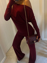 Load image into Gallery viewer, LUNA BURGUNDY ASYMMETRIC TOP + TROUSERS SET